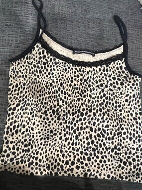 Brandy Melville Black and Cream Leopard Cami with Lace Trim
